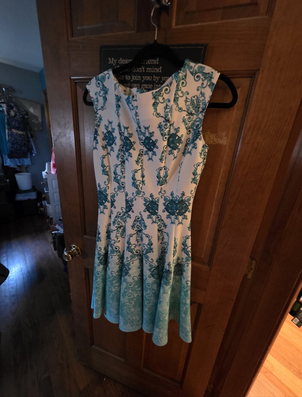 Danny and Nicole Teal Damask Ombre Fit and Flare Dress NWT Size 4
